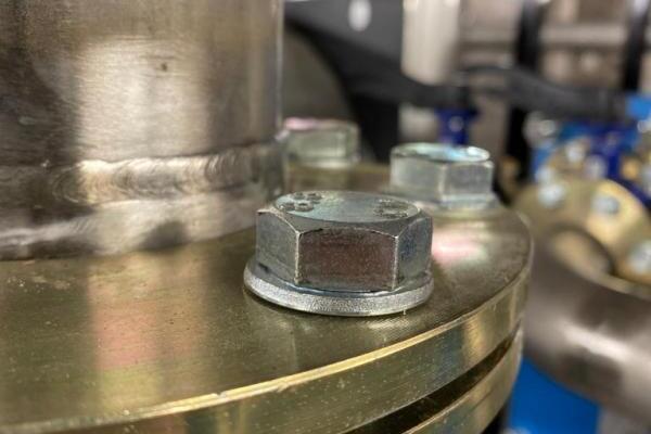 Pipework flange joint closeup