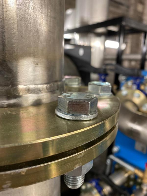 Pipework flange joint closeup